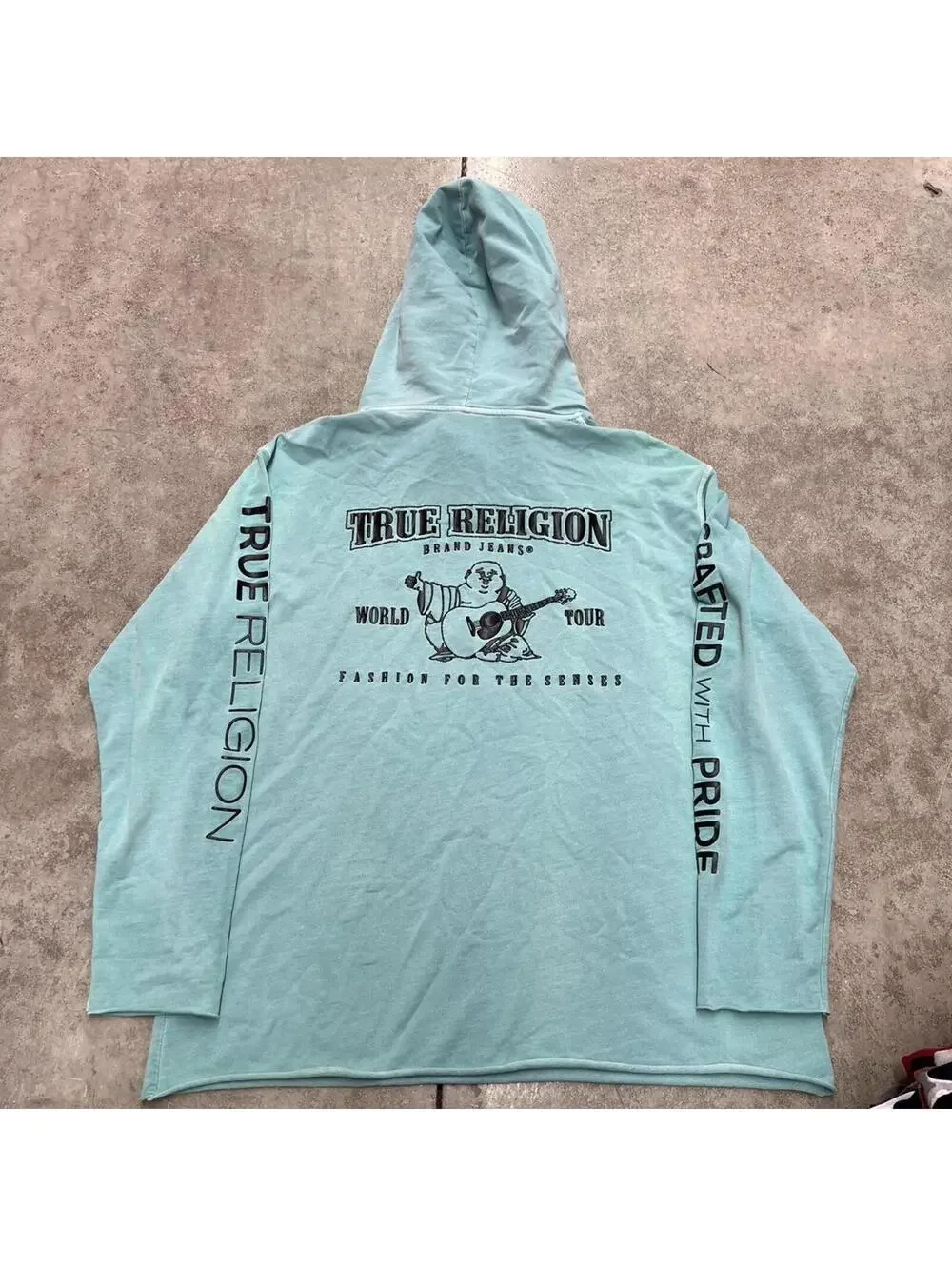 vintage true religion crafted with pride green big logo hooded shirt size large
